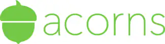 Green acorn icon next to the word acorns written in lowercase, light green letters on a white background.