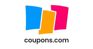 The Coupons.com logo featuring three overlapping rectangles in blue, orange, and pink above the black text coupons.com on a white background.