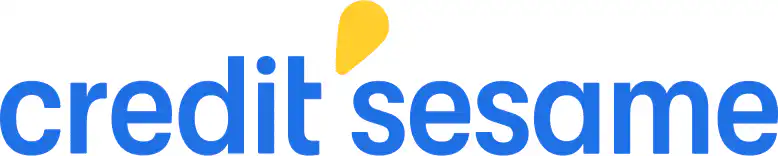 The Credit Sesame logo features the words credit sesame in lowercase blue letters, with a yellow leaf-like shape above the t in credit.