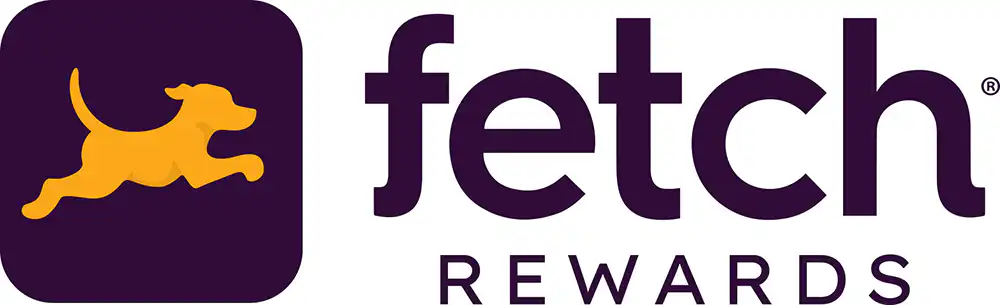 Fetch Rewards logo featuring a stylized orange dog leaping inside a dark purple square, next to the words fetch REWARDS in bold, dark purple letters.