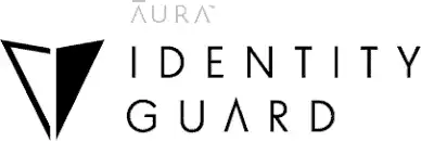 Black and white logo for Aura Identity Guard, featuring a triangular shield icon on the left and the text AURA IDENTITY GUARD in uppercase letters to the right.