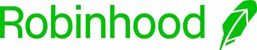 The Robinhood logo features the word Robinhood in bright green letters, followed by a stylized green feather icon on a white background.