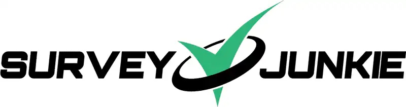 Survey Junkie logo featuring the words SURVEY JUNKIE in bold black letters, with a green checkmark intersecting a black oval between the words.